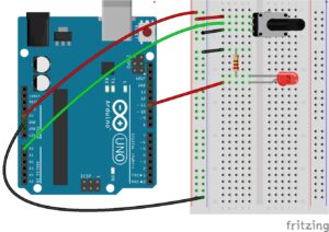 Diagrama en placa arduino de potenciómetro con led
