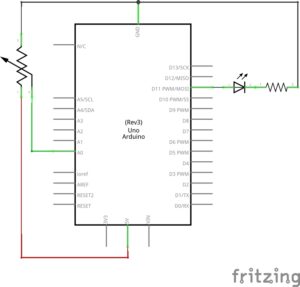 Esquema de arduino de potenciómetro con led